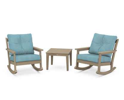 POLYWOOD® Vineyard 3-Piece Deep Seating Rocker Set in Vintage Sahara / Lattice Sky Blue