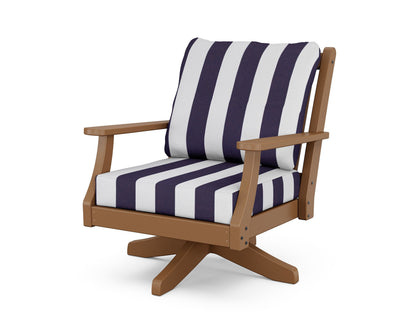 Country Living Wovendale Deep Seating Swivel Chair in Teak / Cabana Stripe Navy