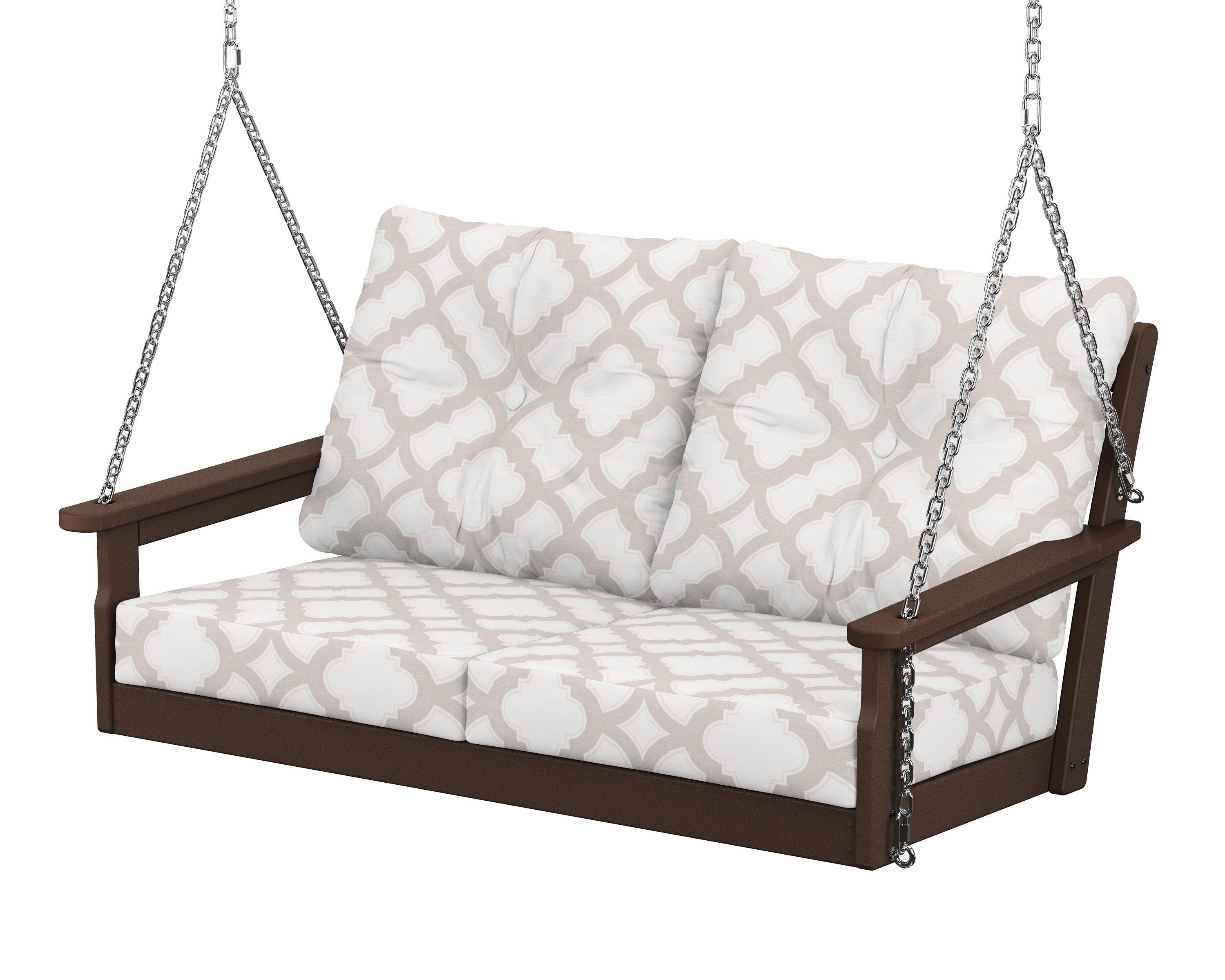 POLYWOOD® Vineyard Deep Seating Swing in Mahogany / Trellis Dune Burlap
