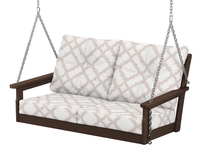 POLYWOOD® Vineyard Deep Seating Swing in Mahogany / Trellis Dune Burlap