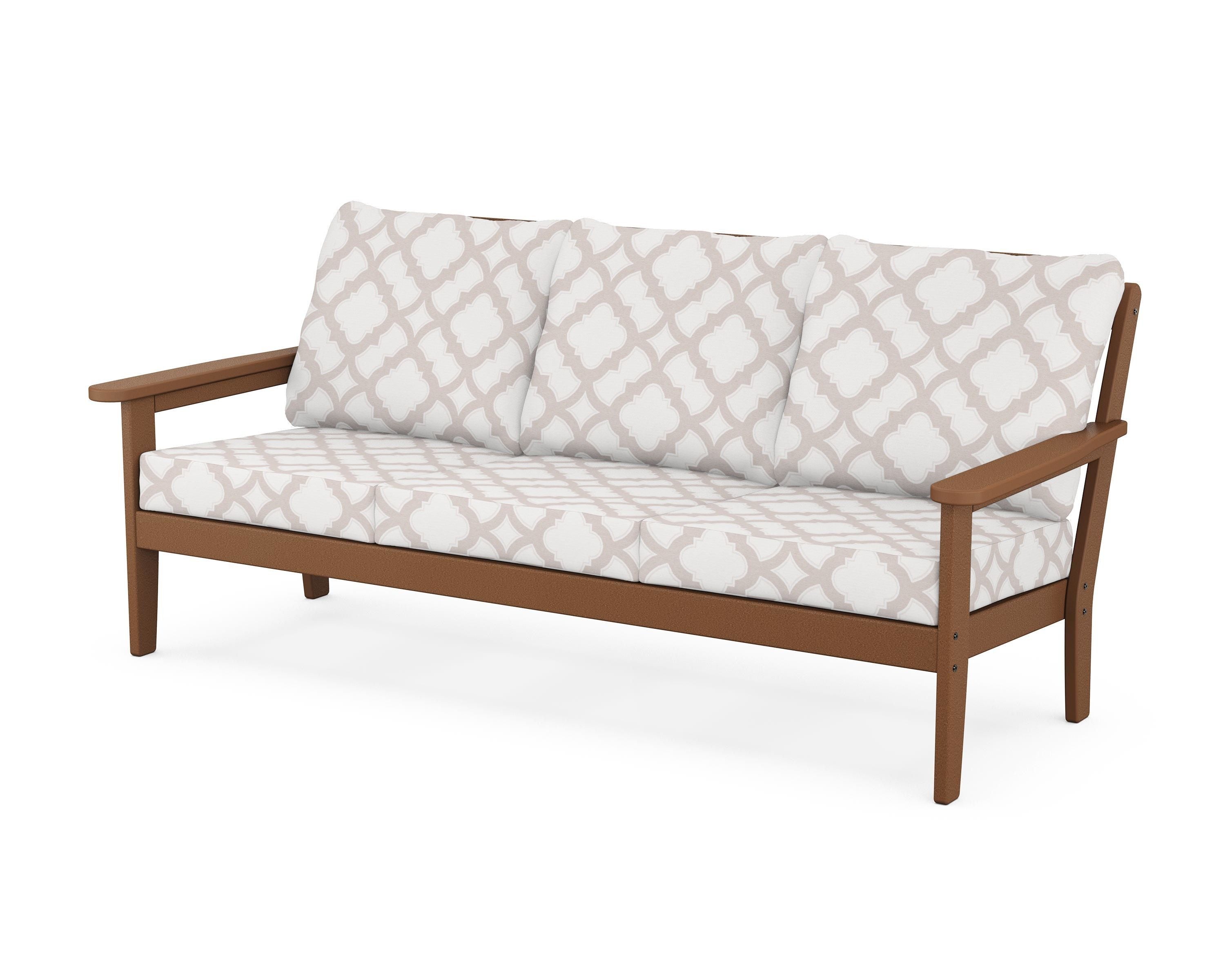Country Living Cottage Deep Seating Sofa in Teak / Trellis Dune Burlap