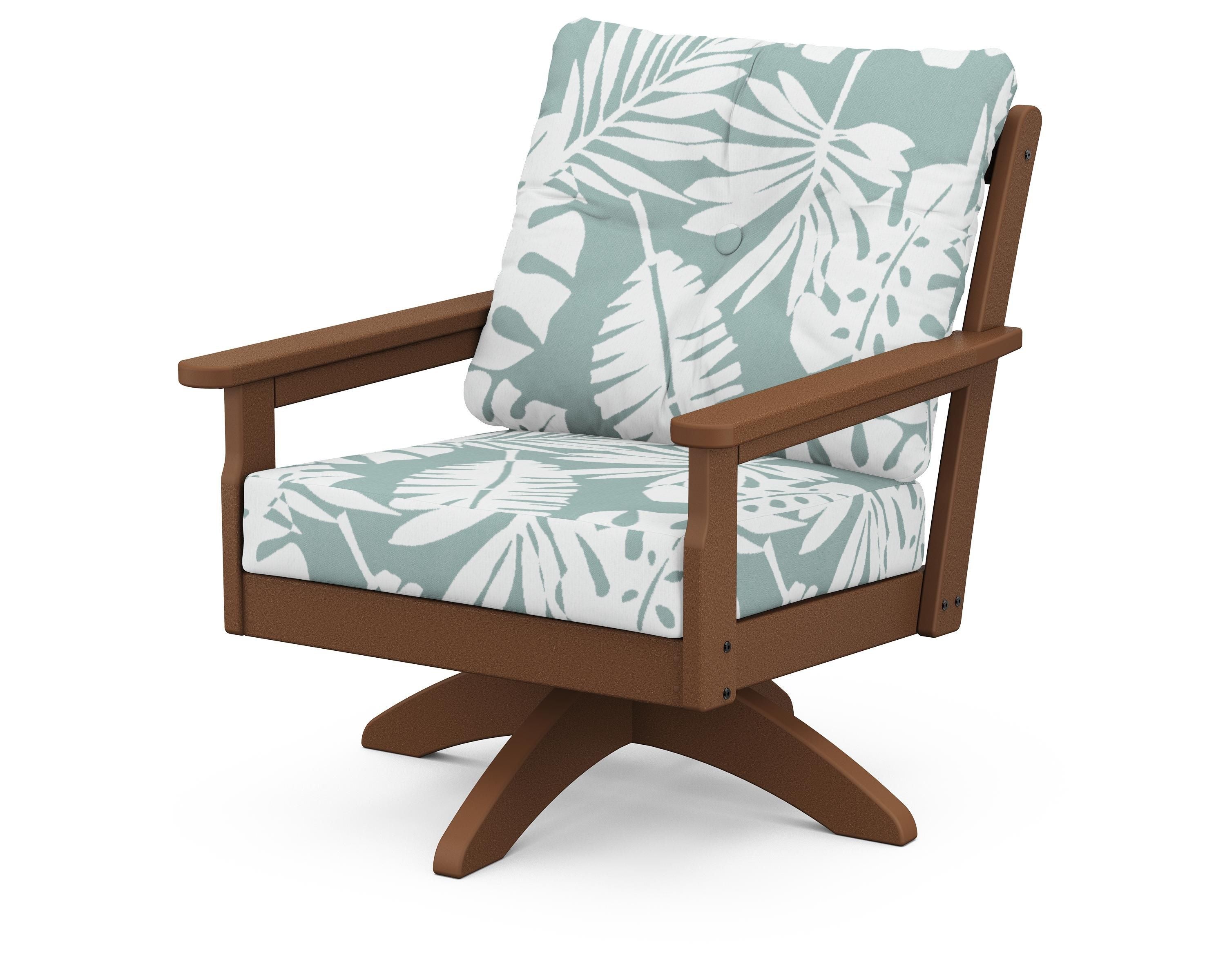 POLYWOOD® Vineyard Deep Seating Swivel Chair in Teak / Leaf Glacier Spa