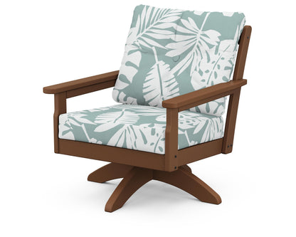 POLYWOOD® Vineyard Deep Seating Swivel Chair in Teak / Leaf Glacier Spa