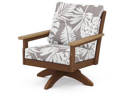 POLYWOOD® Vineyard Deep Seating Swivel Chair in Teak / Natural / Leaf Grey Mist