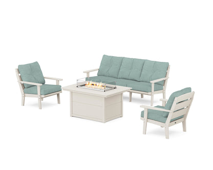 POLYWOOD® Lakeside Deep Seating Fire Pit Table Set in Sand / Glacier Spa