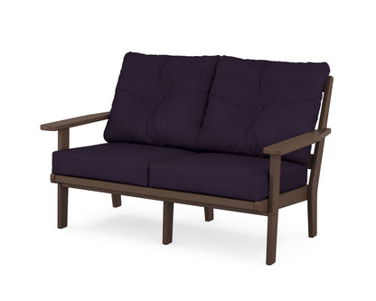 POLYWOOD® Oxford Deep Seating Loveseat in Mahogany / Navy Linen