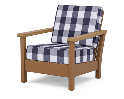 POLYWOOD® Harbour Deep Seating Chair in Teak / Natural / Buffalo Plaid Navy