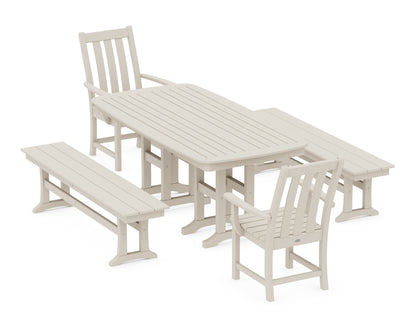 POLYWOOD® Vineyard 5-Piece Dining Set with Benches in Sand