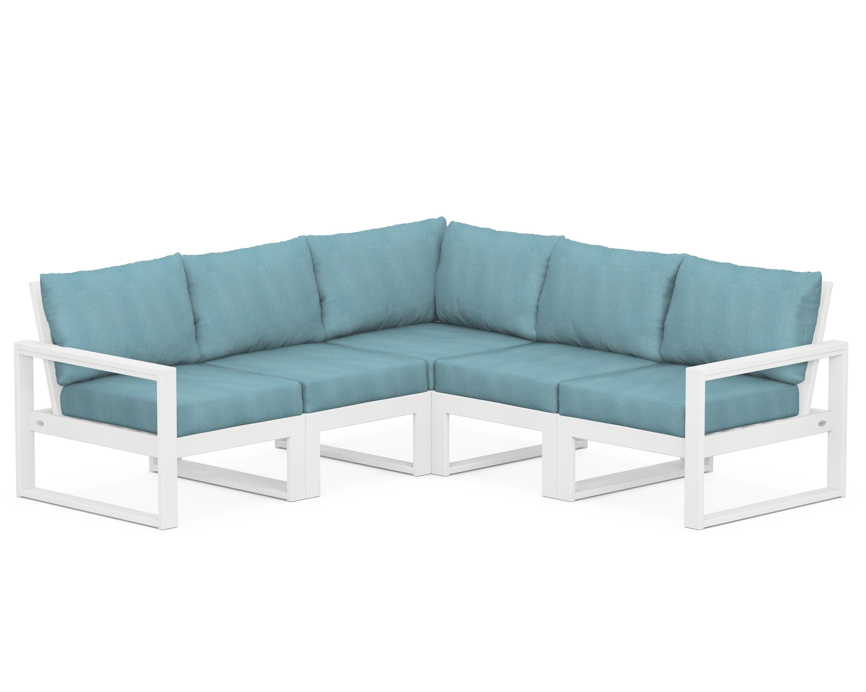 POLYWOOD® EDGE 5-Piece Modular Deep Seating Set in White / Lattice Sky Blue