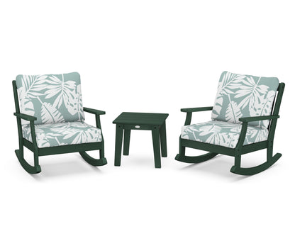POLYWOOD® Braxton 3-Piece Deep Seating Rocker Set in Green / Leaf Glacier Spa
