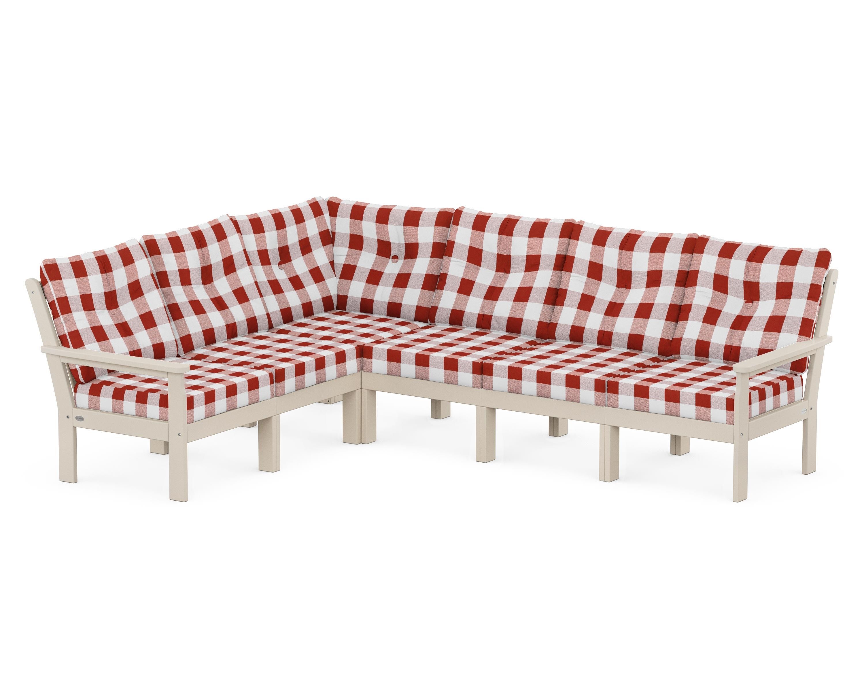 POLYWOOD® Vineyard 6-Piece Sectional in Sand / Buffalo Plaid Crimson