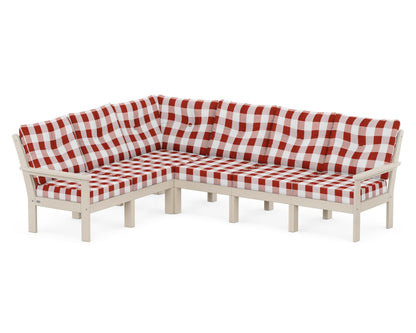 POLYWOOD® Vineyard 6-Piece Sectional in Sand / Buffalo Plaid Crimson