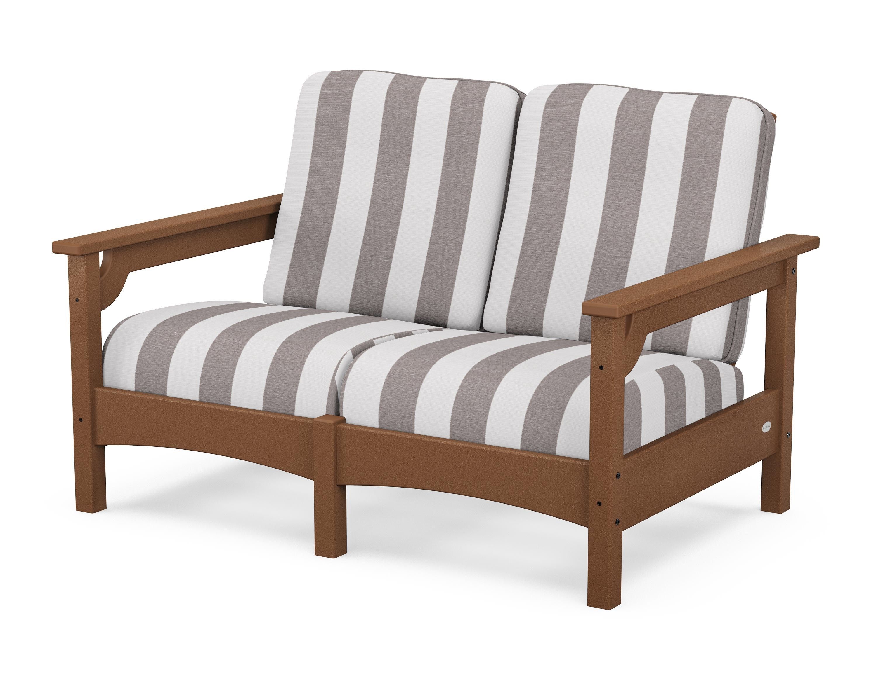 POLYWOOD® Club Loveseat in Teak / Cabana Stripe Grey Mist