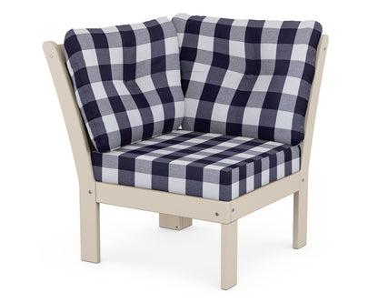 POLYWOOD® Vineyard Modular Corner Chair in Sand / Buffalo Plaid Navy