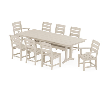 POLYWOOD® Lakeside 9-Piece Farmhouse Dining Set with Trestle Legs in Sand