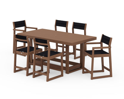 POLYWOOD® EDGE Sling 7-Piece Counter Table Set in Teak / Black Sling