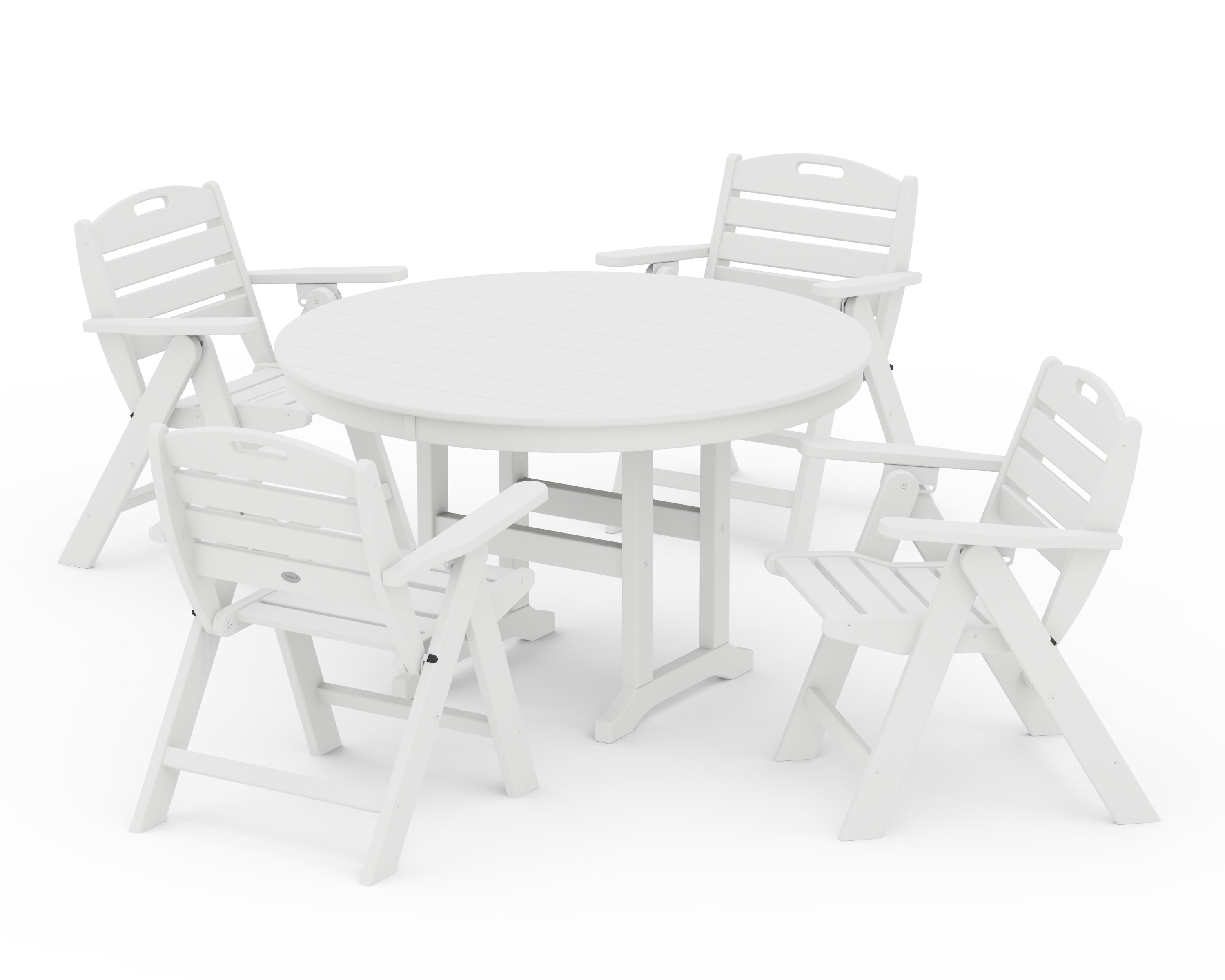 POLYWOOD® Nautical Folding Lowback Chair 5-Piece Round Farmhouse Dining Set in White