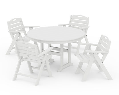 POLYWOOD® Nautical Folding Lowback Chair 5-Piece Round Farmhouse Dining Set in White