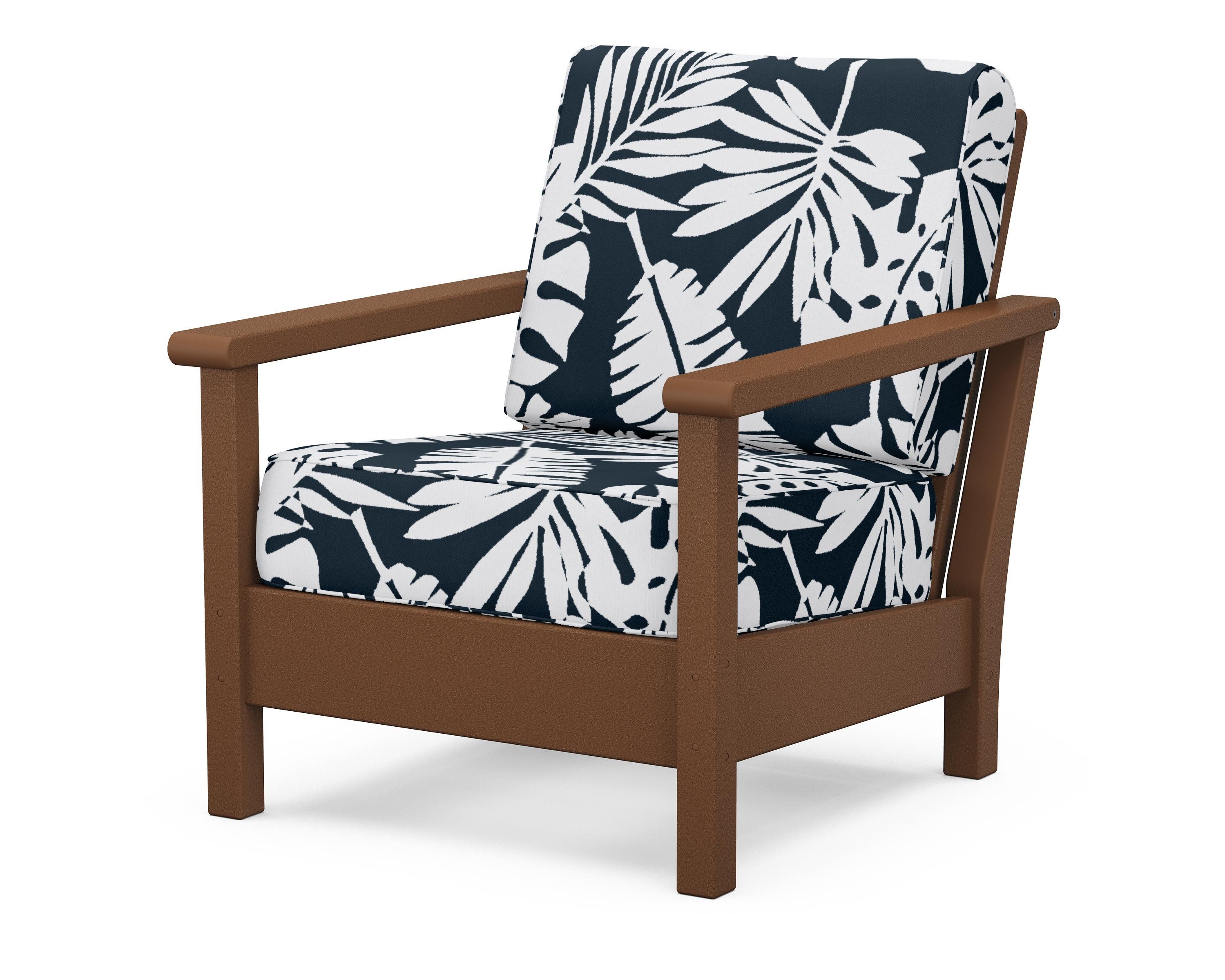 POLYWOOD® Harbour Deep Seating Chair in Teak / Leaf Marine Indigo