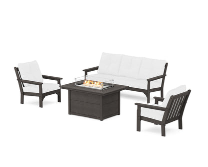 POLYWOOD® Vineyard Deep Seating Fire Pit Table Set in Vintage Coffee / Natural