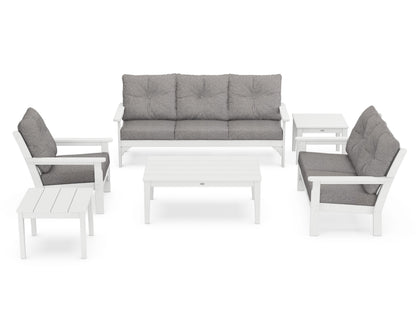 POLYWOOD® Vineyard 6-Piece Deep Seating Set in White / Grey Mist