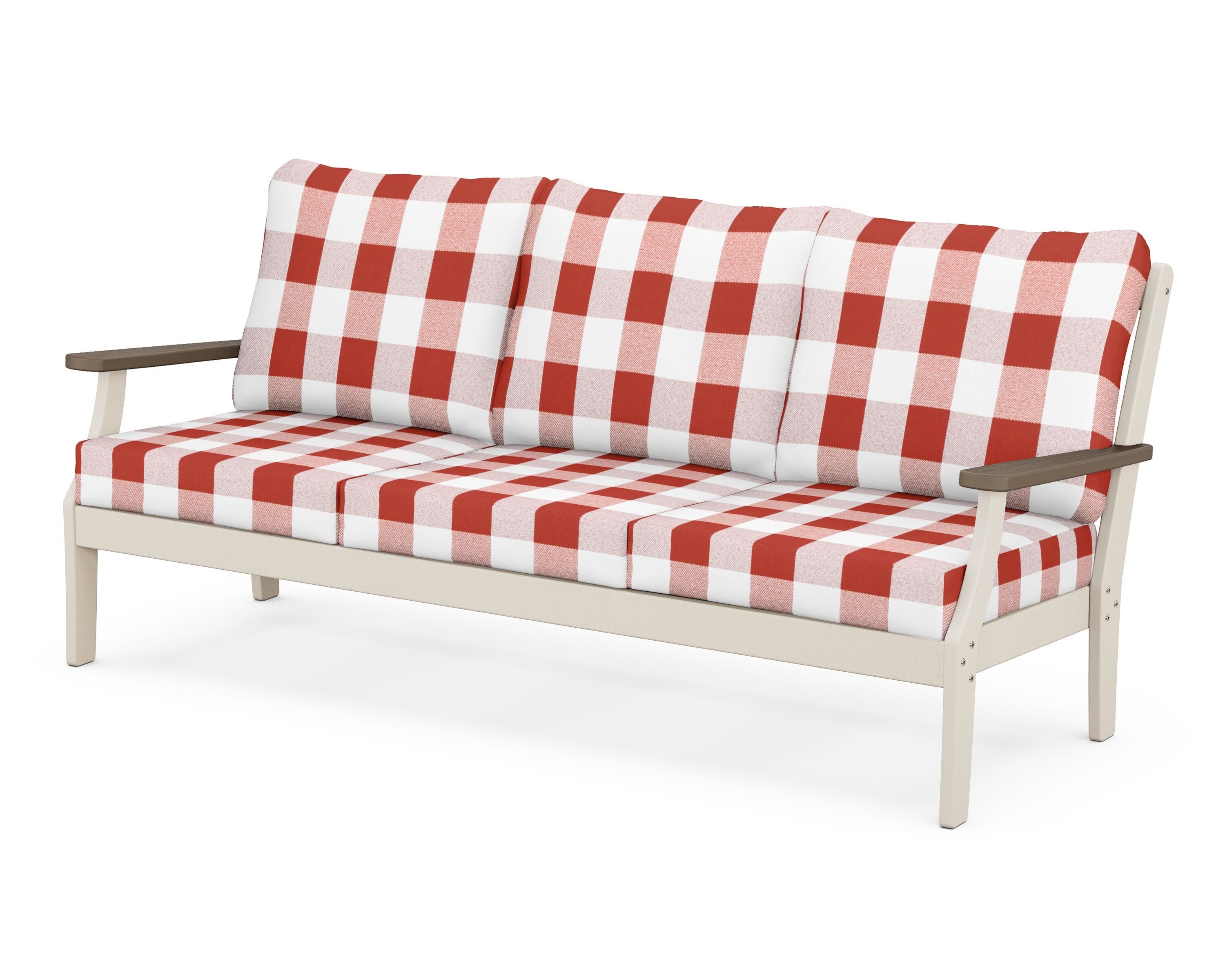 POLYWOOD® Braxton Deep Seating Sofa in Sand / Kona / Buffalo Plaid Crimson
