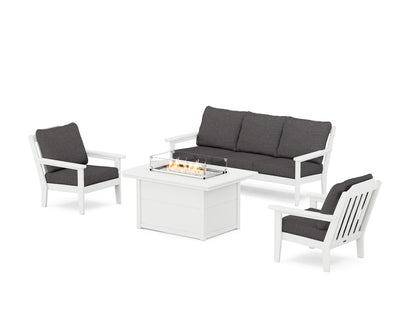 Country Living Cottage Deep Seating Fire Pit Table Set in White / Ash Charcoal