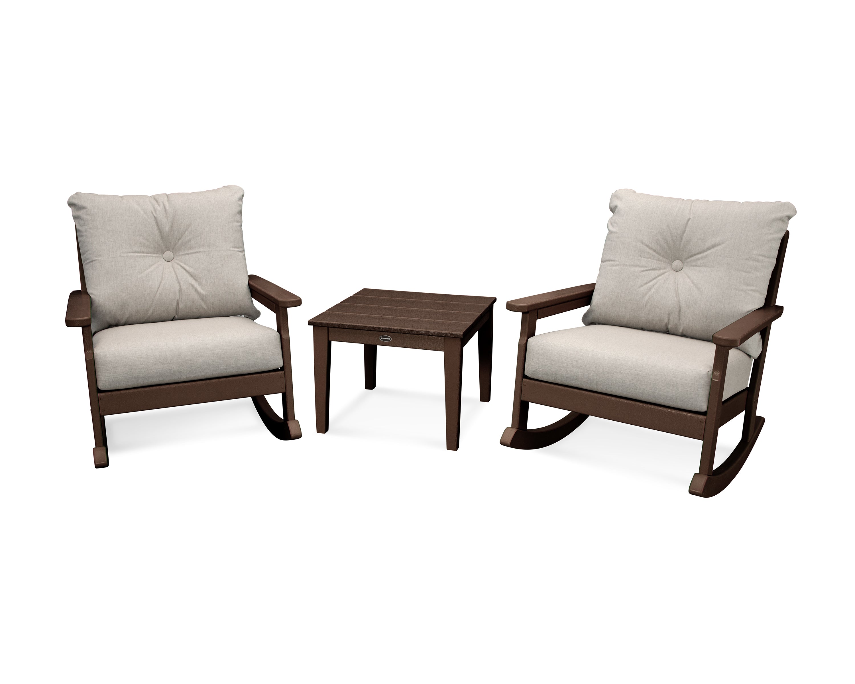 POLYWOOD® Vineyard 3-Piece Deep Seating Rocker Set in Mahogany / Cast Ash