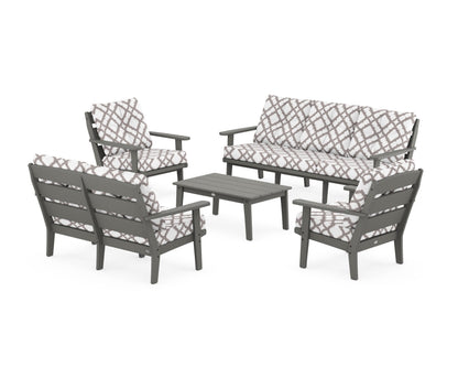 POLYWOOD® Lakeside 5-Piece Lounge Sofa Set in Slate Grey / Trellis Grey Mist