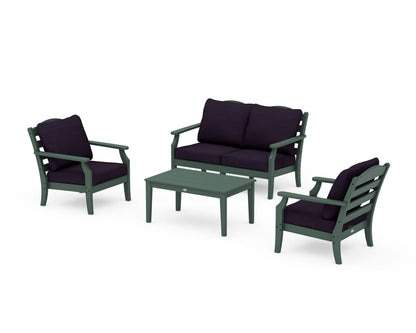 Draper James™ by  POLYWOOD® Savannah 4-Piece Deep Seating Set with Loveseat in Green / Navy Linen