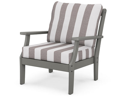 POLYWOOD® Braxton Deep Seating Chair in Slate Grey / Cabana Stripe Grey Mist