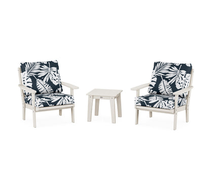 POLYWOOD® Oxford 3-Piece Deep Seating Set in Sand / Leaf Marine Indigo