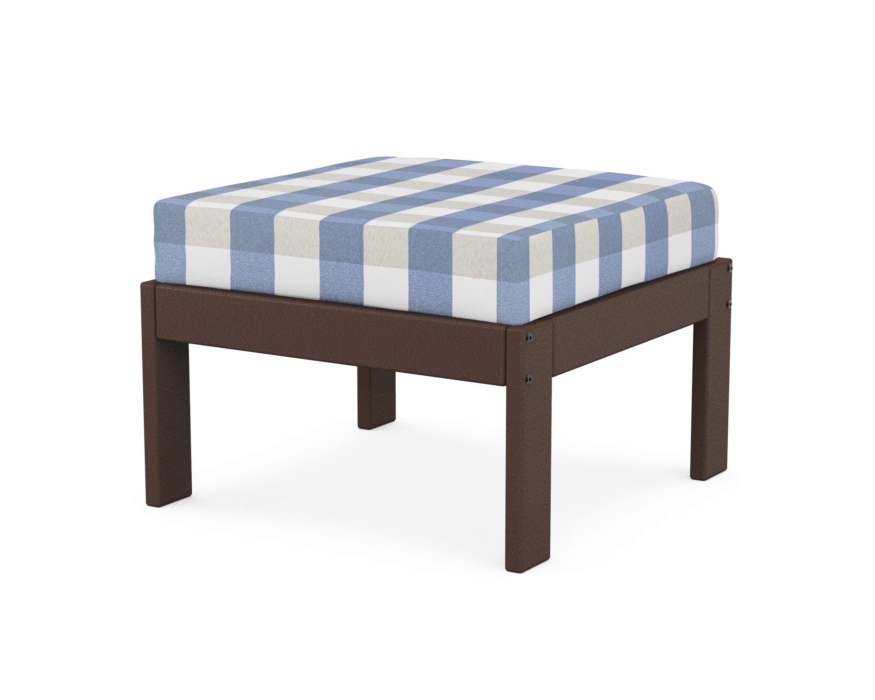 POLYWOOD® Vineyard Modular Ottoman in Mahogany / Buffalo Plaid Sky Blue