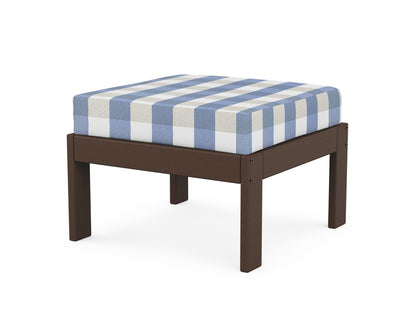 POLYWOOD® Vineyard Modular Ottoman in Mahogany / Buffalo Plaid Sky Blue