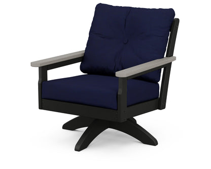 POLYWOOD® Vineyard Deep Seating Swivel Chair in Black / Driftwood / Navy