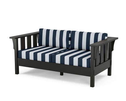 Martha Stewart by POLYWOOD® Acadia Deep Seating Loveseat in Black / Cabana Stripe Marine Indigo