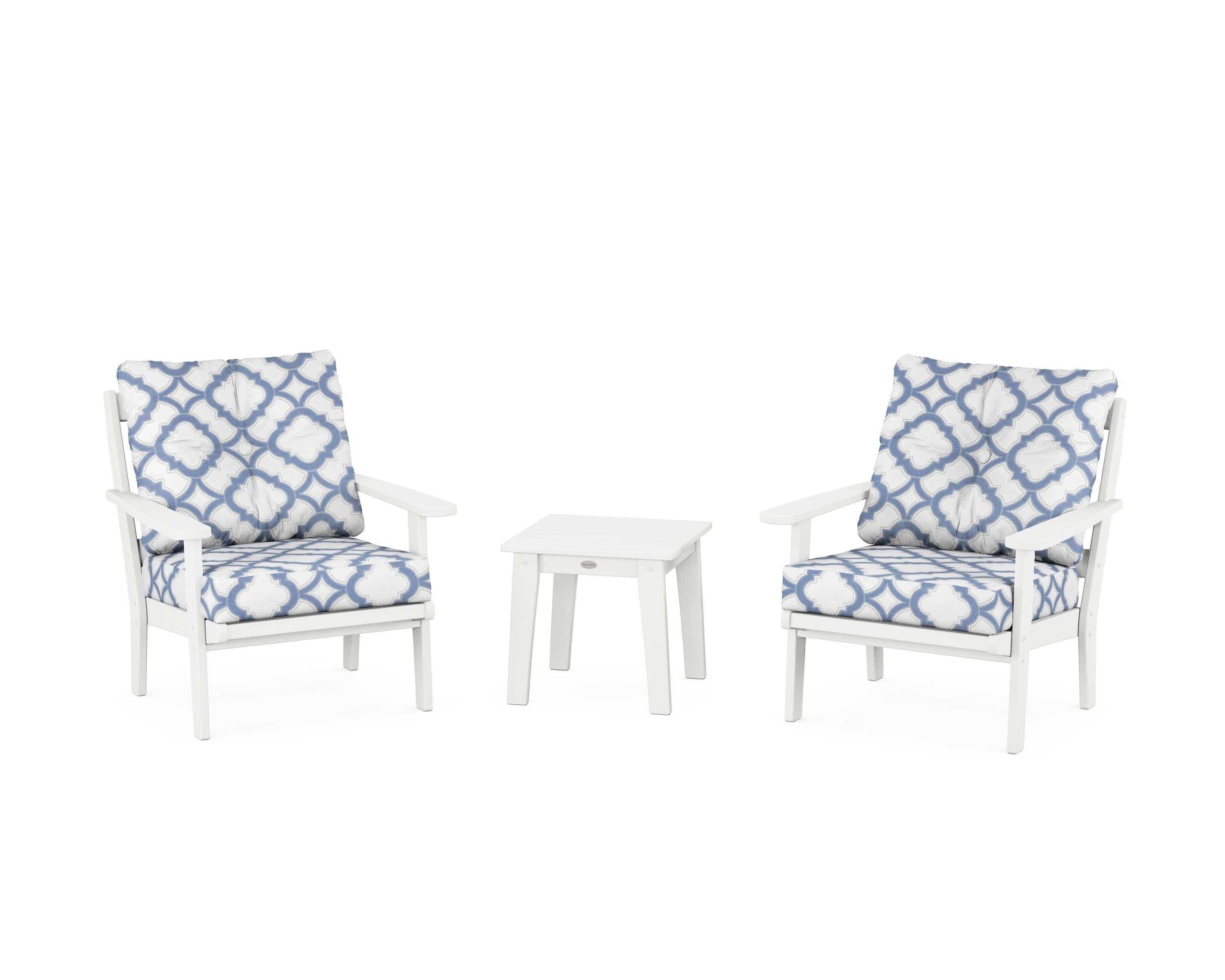 POLYWOOD® Mission 3-Piece Deep Seating Set in White / Trellis Sky Blue