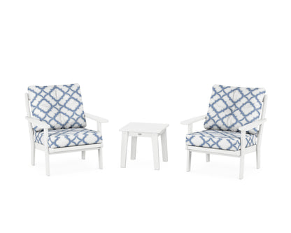 POLYWOOD® Mission 3-Piece Deep Seating Set in White / Trellis Sky Blue