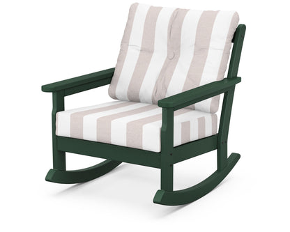 POLYWOOD® Vineyard Deep Seating Rocking Chair in Green / Cabana Stripe Dune Burlap