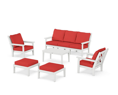 POLYWOOD® Chippendale 6-Piece Lounge Sofa Set in White / Crimson Linen