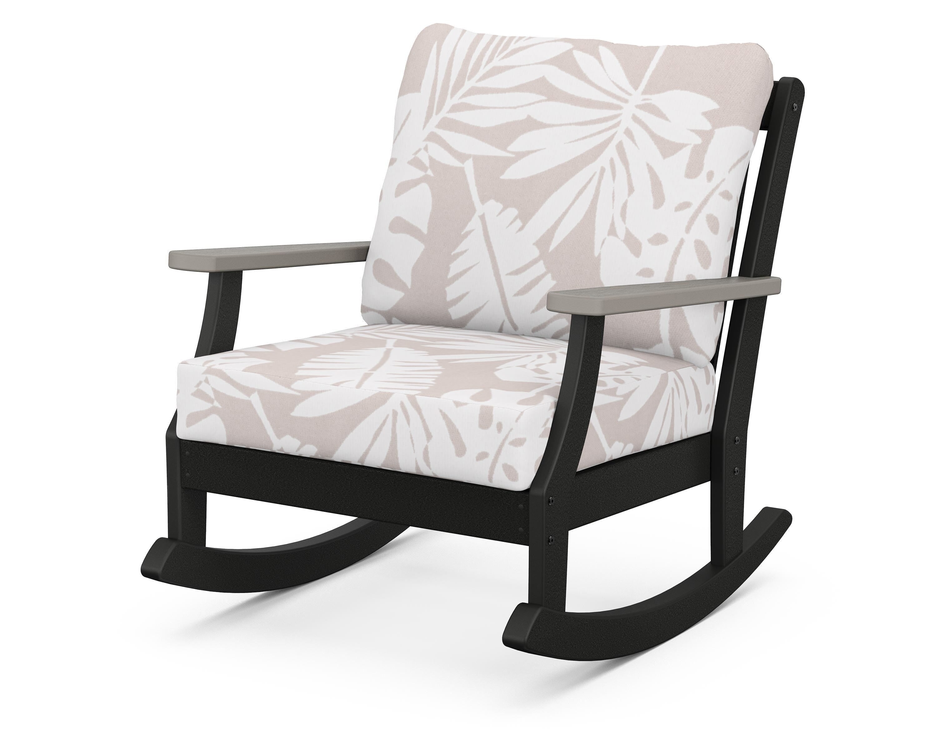 POLYWOOD® Braxton Deep Seating Rocking Chair in Black / Driftwood / Leaf Dune Burlap
