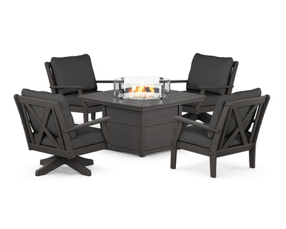 POLYWOOD® Braxton 5-Piece Deep Seating Set with Fire Table in Vintage Coffee / Spectrum Carbon
