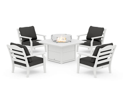 Draper James™ by  POLYWOOD® Savannah 5-Piece Deep Seating Set with Fire Pit Table in White / Spectrum Carbon