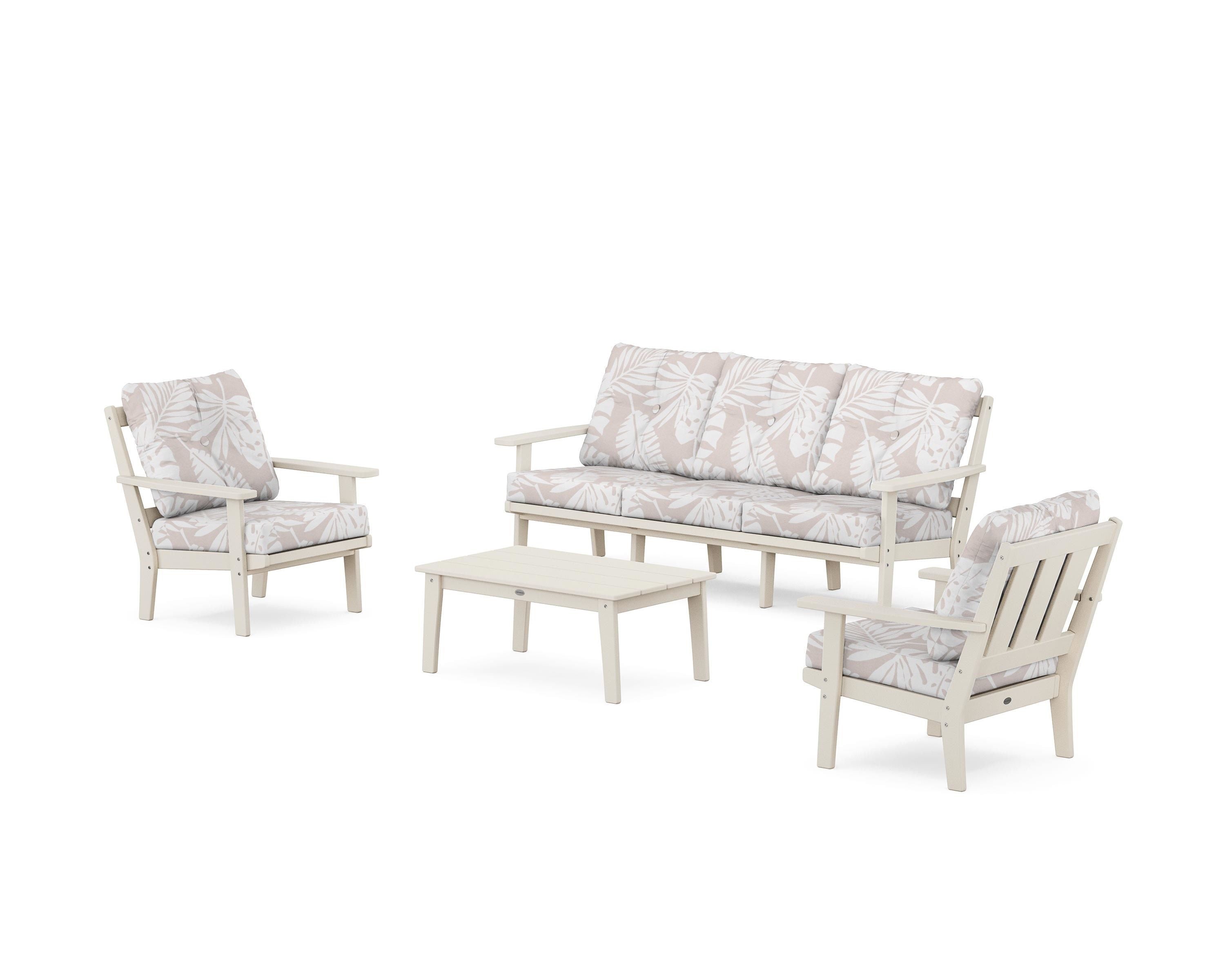 POLYWOOD® Oxford 4-Piece Deep Seating Set with Sofa in Sand / Leaf Dune Burlap