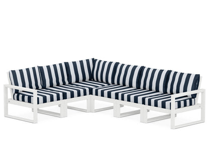 POLYWOOD® EDGE 6-Piece Modular Deep Seating Set in White / Cabana Stripe Marine Indigo