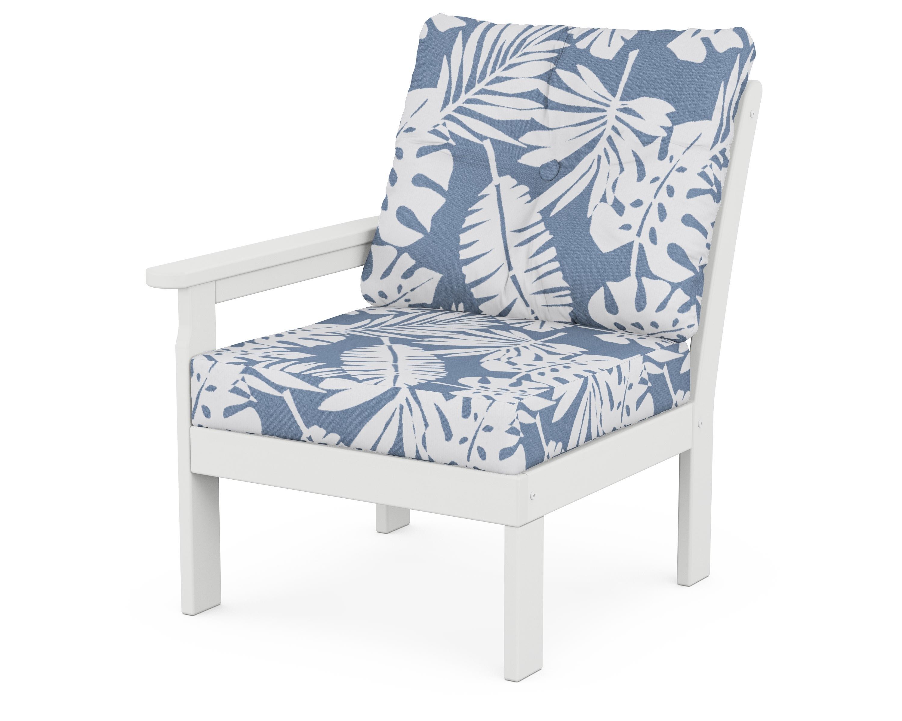 POLYWOOD® Vineyard Modular Left Arm Chair in White / Leaf Sky Blue