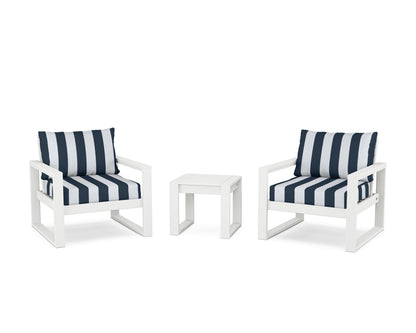 POLYWOOD® EDGE Sectional 3-Piece Deep Seating Set in White / Cabana Stripe Marine Indigo