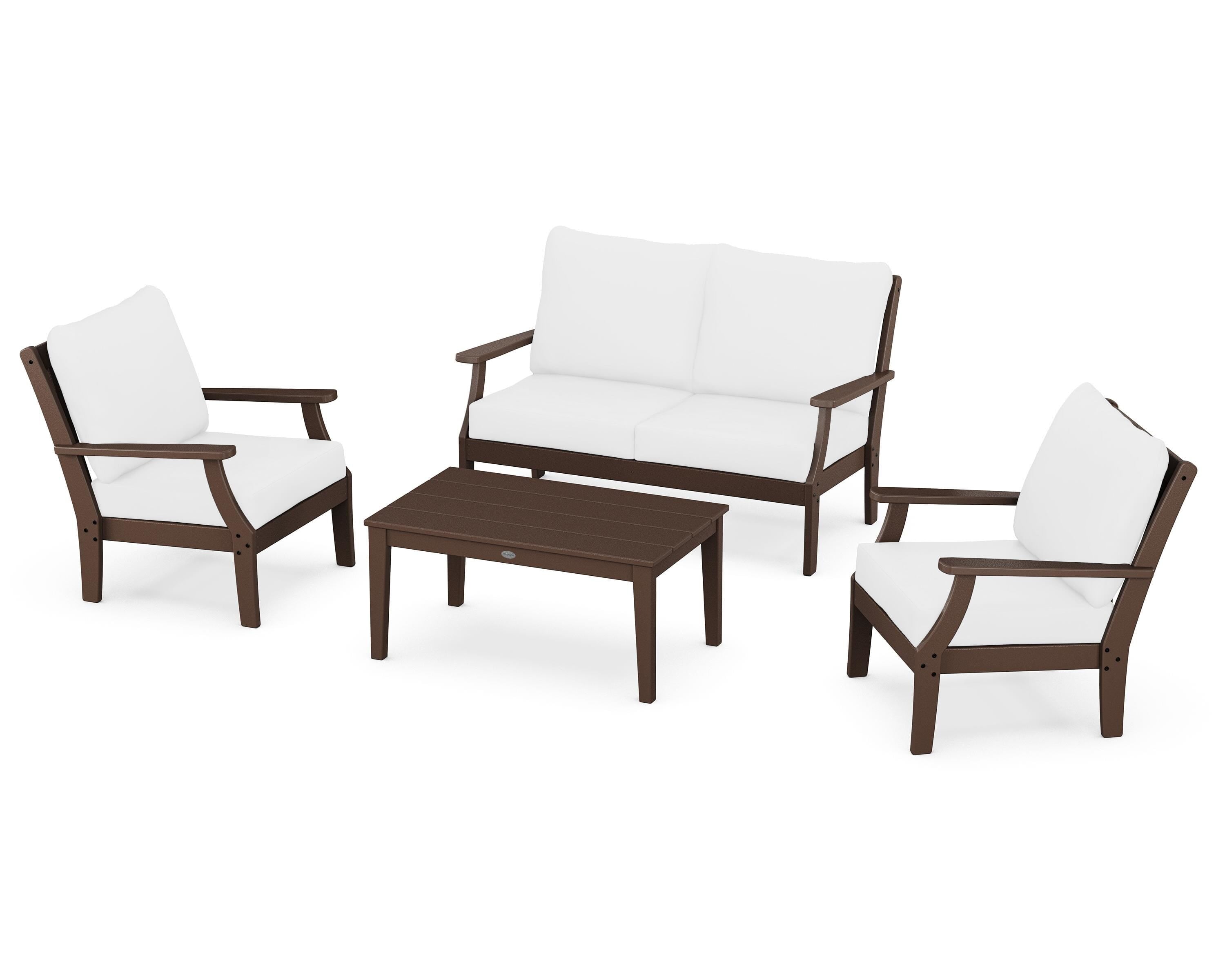 POLYWOOD® Braxton 4-Piece Deep Seating Chair Set in Mahogany / Natural