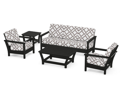 POLYWOOD® Harbour 5-Piece Deep Seating Set in Black / Trellis Grey Mist