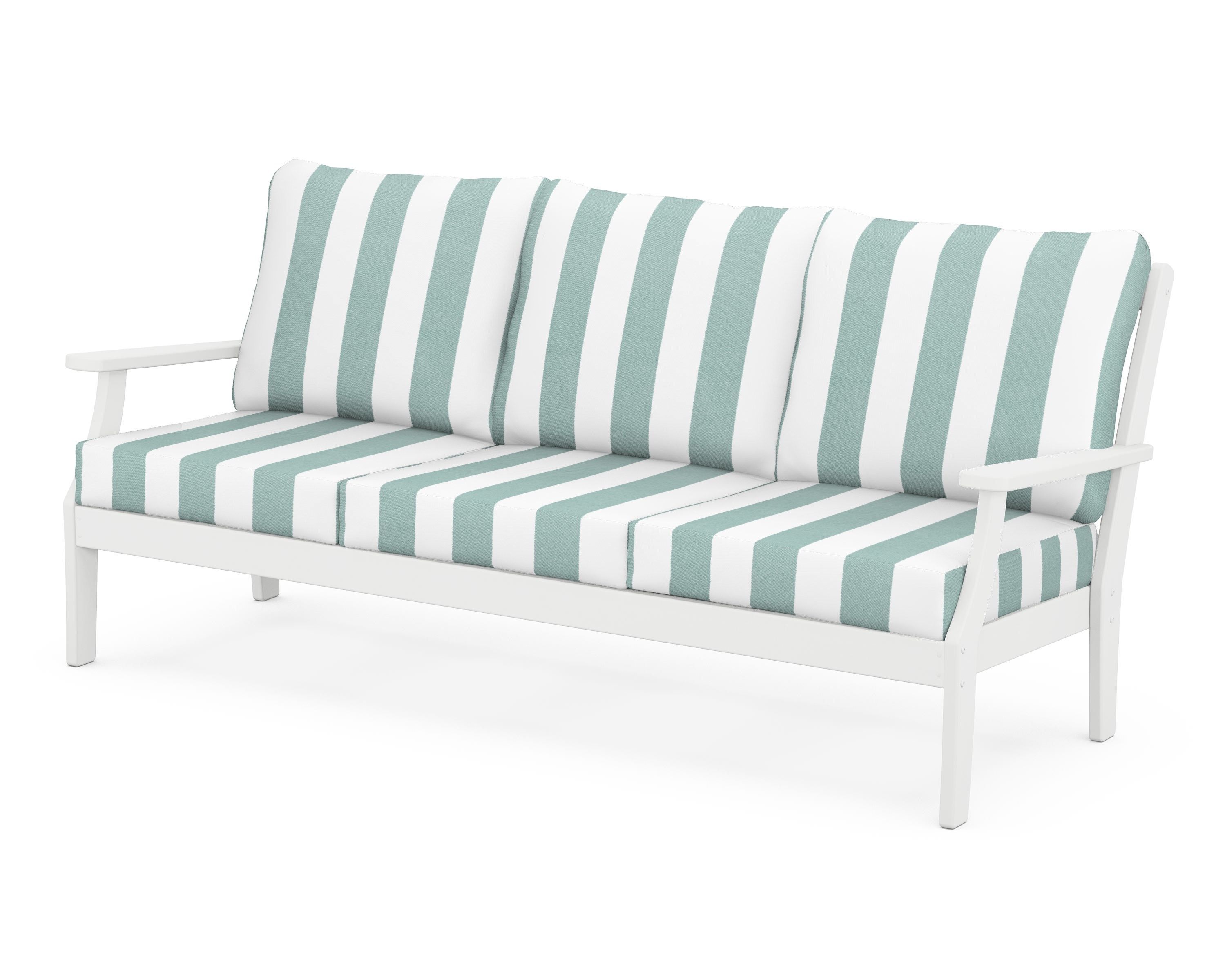 POLYWOOD® Braxton Deep Seating Sofa in White / Cabana Stripe Glacier Spa